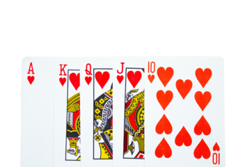 Set of royal flush cards on transparent background - playing cards