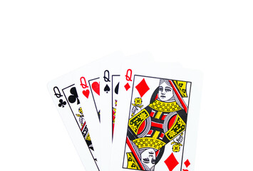 Set of queen cards on transparent background - playing cards