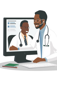 Telemedicine and remote healthcare, doctor conducting virtual consultation with patient via video call