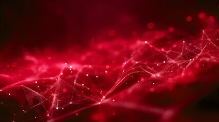 Red abstract background with a connected network grid and particles