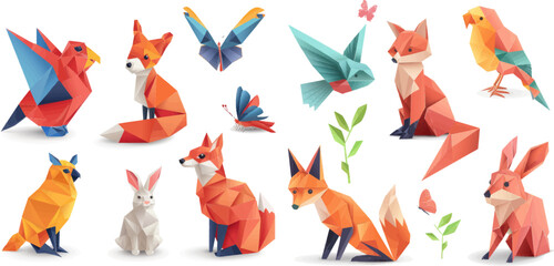 Fototapeta premium Cartoon geometric wild animal shaped figures vector set