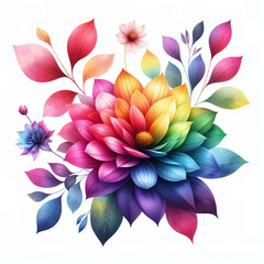 흰 배경, 무지개 색상의 꽃 (a white background, rainbow-colored flower)
