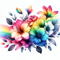 흰 배경, 무지개 색상의 꽃 (a white background, rainbow-colored flower) - obrazy, fototapety, plakaty