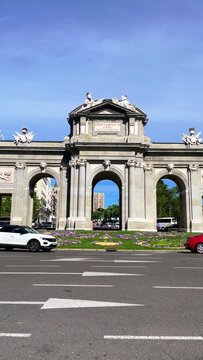 Spain, Madrid, Puerta de Alaca on Plaza de la Independencia, High quality 4k footage