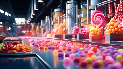 Industry factory manufacture candy confectionery production, sweet, delicious. Automatic candy plant factory	