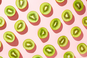 Fototapeta premium healthy and fresh green kiwi fruit seamless background, kiwis cutted or sliced, top view, isolated