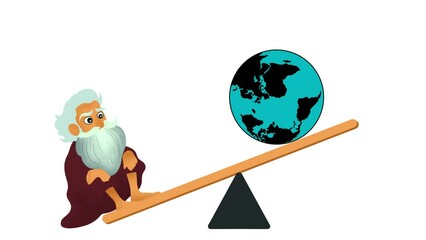 Ancient Greek mathematician Archimedes, lifting the earth globe in challenge concept, The lever is long enough and the center point to place and to move the world - Powered by Adobe
