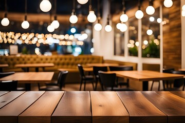 Wooden table in cafe 