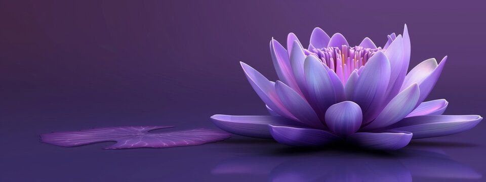 A three-dimensional ornamental flower in purple. Wallpaper for celebrations. Rendered in 3D, copy space