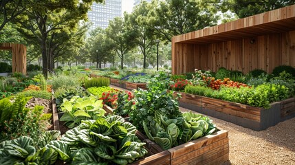 Fototapeta na wymiar Cybernetic community gardens, tech enhanced green spaces, urban agriculture, community bonding ,