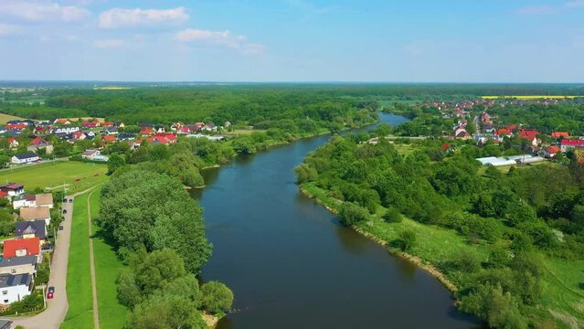 Beautiful Landscape River Odra Olawa Rzeka Aerial View Poland
