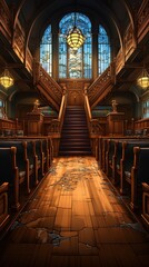 Obraz premium A Realistic and Detailed Interior of a Courtroom