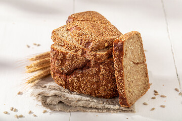 Healthy loaf of rye bread perfect for a balanced breakfast.