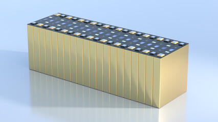 prismatic cells, rectangular lithium ion phosphate LFP battery's for modern electric vehicles and energy storage, 3d rendering - obrazy, fototapety, plakaty