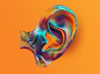 Vibrant 3D Illustration of Colorful Ear on Orange Background with Copy Space for Text