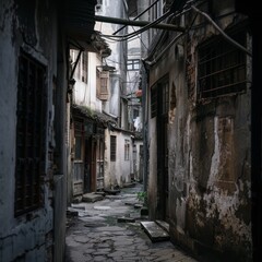 Fototapeta na wymiar a narrow alleyway between buildings