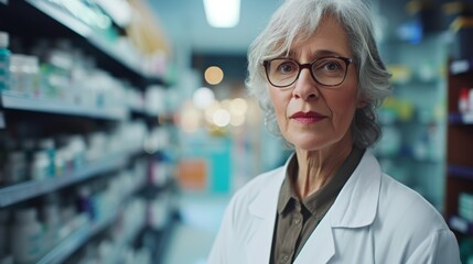 Senior female doctor at pharmacy
