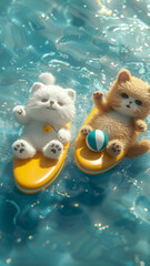 Adorable Kittens on Surfboards in Sparkling Water