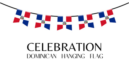 Dominican flag bunting. Set of Patriotic hanging flags. Bunting decoration of Dominican  flag isolated on white background. DOMINICAN vector flag.