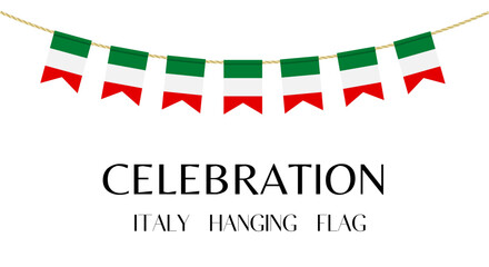 Italy flag bunting. Set of Patriotic hanging flags. Bunting decoration of Italy  flag isolated on white background. ITALY vector flag.