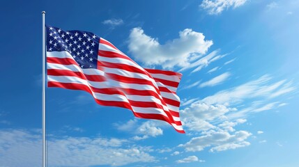 Fototapeta premium USA flag waving against blue sky