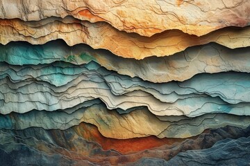 Abstract art style showing layers of earth cut away to reveal mineral veins, space for text - obrazy, fototapety, plakaty
