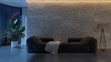 Large luxury modern bright interiors Living room mockup illustration 3D rendering image - 784529664
