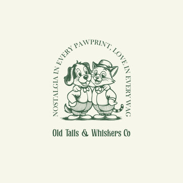 Friendly Cartoon Animals Logo for Old Tails & Whiskers Co - Green Design