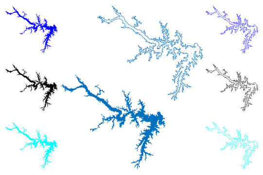Lake John H. Kerr Reservoir (United States of America, North America, us, usa, North Carolina and Virginia) map vector illustration, scribble sketch Bugg's Island Lake or Kerr Dam map