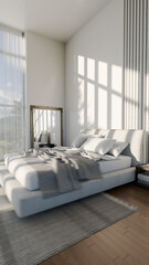 Large luxury modern bright interiors vertical Living room mockup illustration 3D rendering image - 784531237