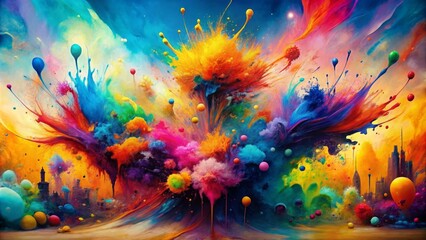 Colorful paint splashes on white background - obrazy, fototapety, plakaty