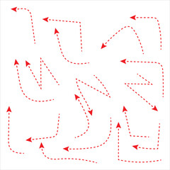 Curved dotted arrow. Zigzag arrow stripes design with dotted lines.  isolated on white background. Vector illustration. Curved dotted arrow icon.   