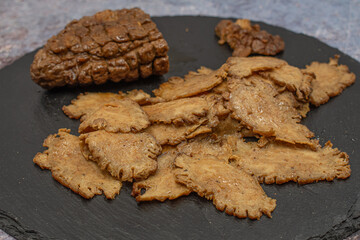 Vegan seitan or mock meat, made with gluten,  ham shaped.