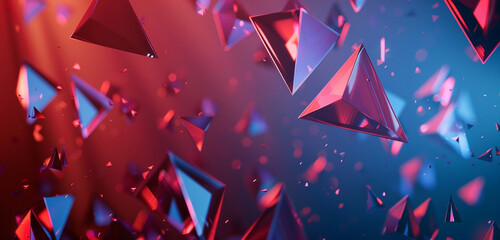 **: Minimalistic triangles floating gracefully on captivating red-blue gradients.