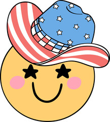 Retro Groovy 4th of July happy emoji Independence day festive cartoon doodle drawing