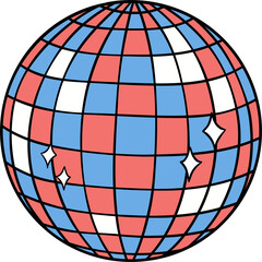 Retro Groovy 4th of July disco ball Independence day festive cartoon doodle drawing