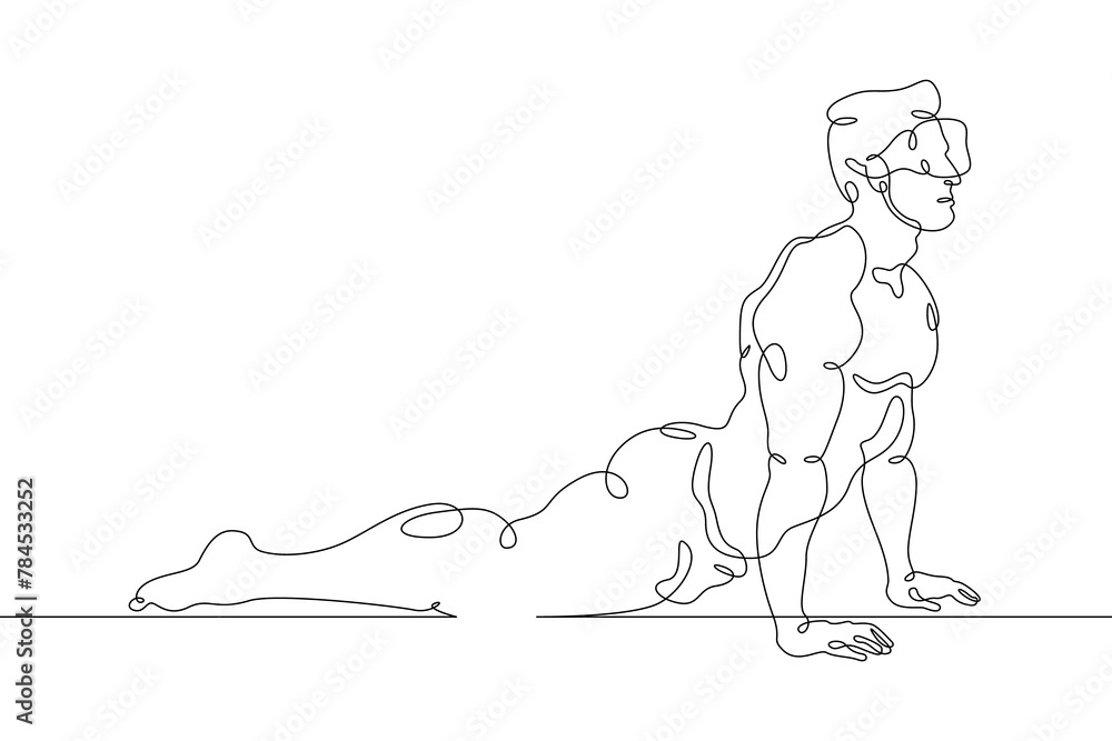 Poster one continuous line. a man trains using virtual reality.vr training with a headset. game sports virt