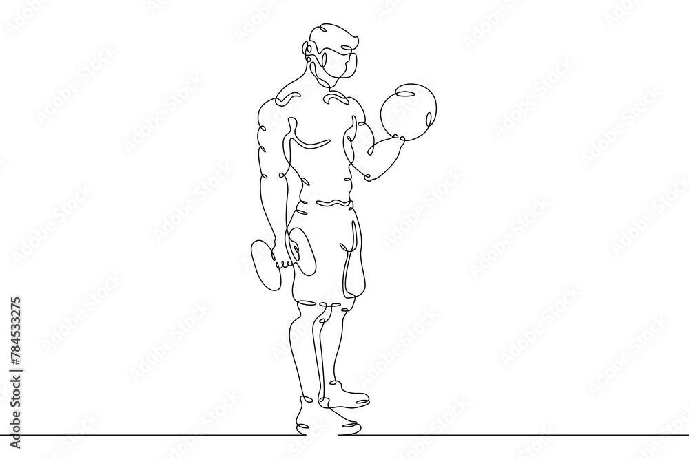 Poster one continuous line. a man trains using virtual reality.vr training with a headset. game sports virt