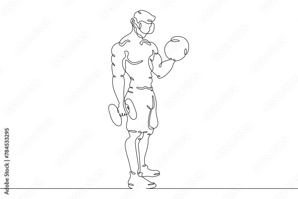 Poster one continuous line. a man trains using virtual reality.vr training with a headset. game sports virt