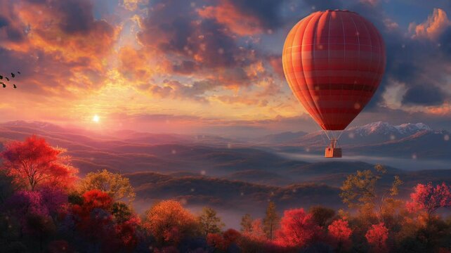 Colorful hot air balloons flying over mountain or landscape. seamless looping time-lapse 4K video background