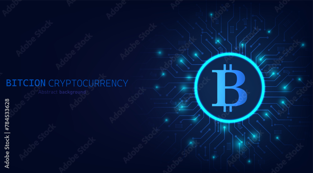 Aufkleber Bitcoin cryptocurrency digital technology on circuit board abstract background. design for Cryptocurrency, digital money, technology and economics. blockchain digital technology. Vector illustration