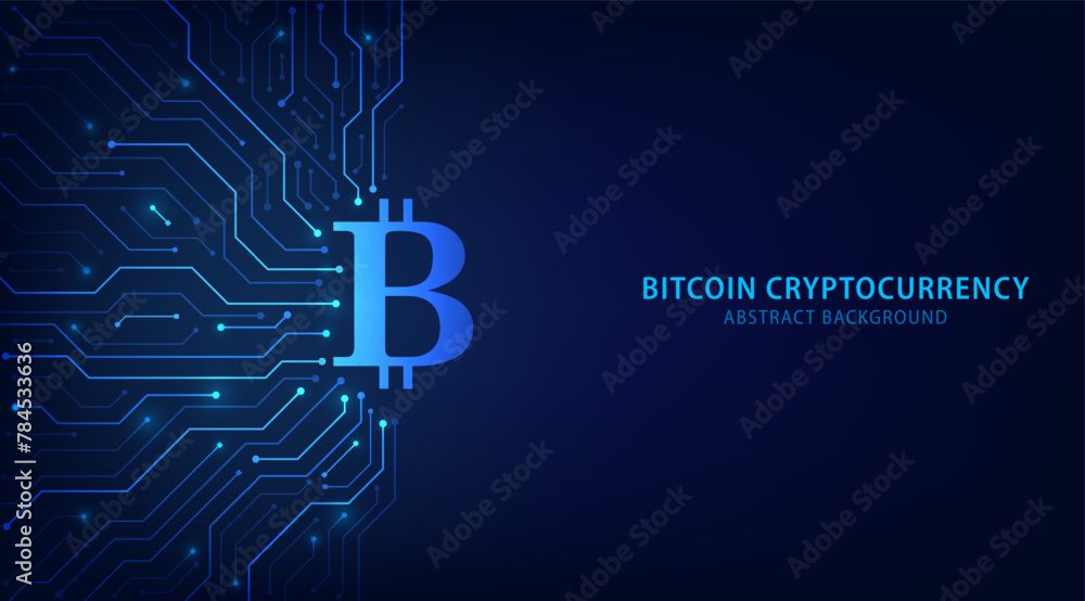 Aufkleber Bitcoin cryptocurrency digital technology on circuit board abstract background. design for Cryptocurrency, digital money, technology and economics. blockchain digital technology. Vector illustration