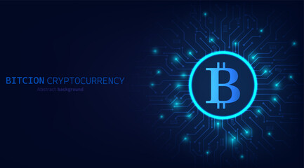 Bitcoin cryptocurrency digital technology on circuit board abstract background. design for Cryptocurrency, digital money, technology and economics. blockchain digital technology. Vector illustration