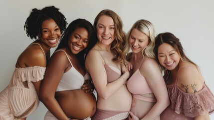 Group of mothers in lingerie with visible pregnancy