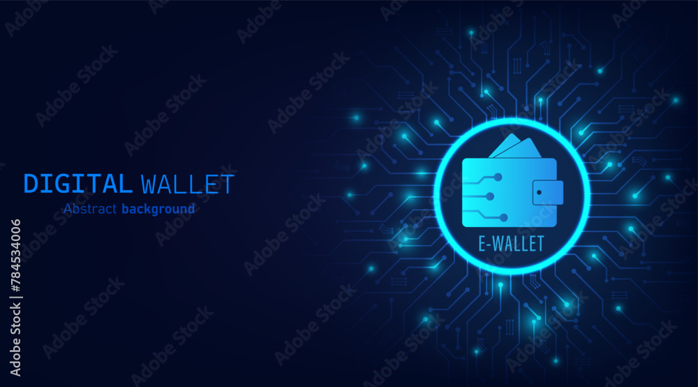 Aufkleber digital wallet on dark blue circuit background. digital wallet application internet banking. mobile 