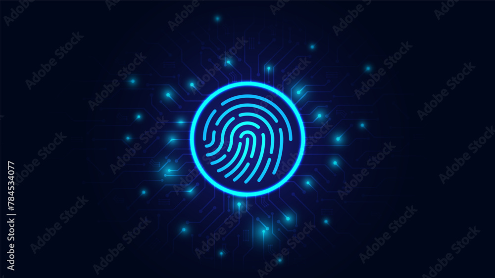 Aufkleber Fingerprint scanning on circuit board. secure system concept with a fingerprint. Cyber security technology concept abstract background futuristic Hi-tech style. Vector and Illustration.