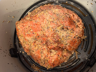 Vegan mock meat, in the making- made of wheat gluten, plant based. Steamed, roasted and sliced