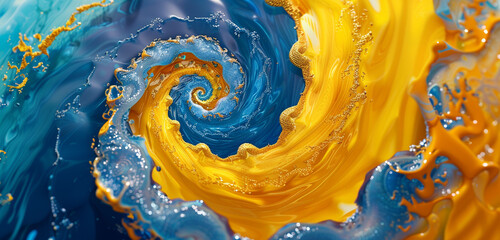 **: Radiant sunshine yellow and deep ocean blue spiral composition.
