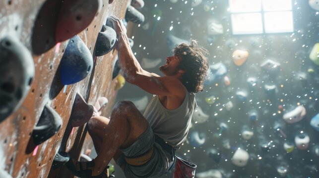 Man climbing indoor boulder wall