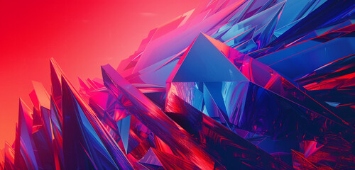 **: Sharp geometric elements on radiant red-blue, crafting a hypnotic visual melody.